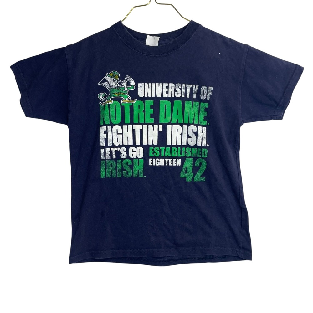 Hanes Notre Dame Fightin Irish T-Shirt Navy Blue Youth Small Graphic Tee